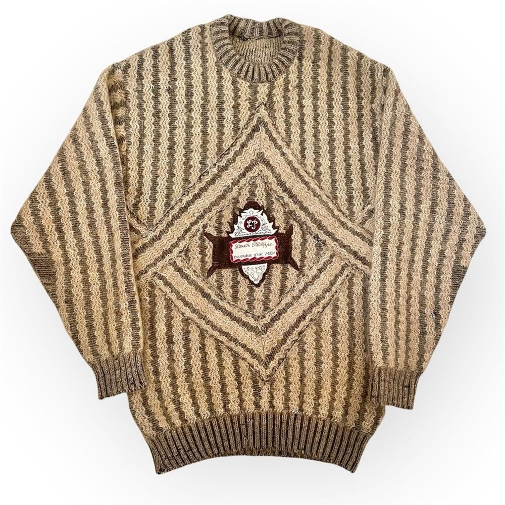Vintage 90s Brown Alpaca Louis Philippe Geometric Crewneck Knit Sweater Men's XL